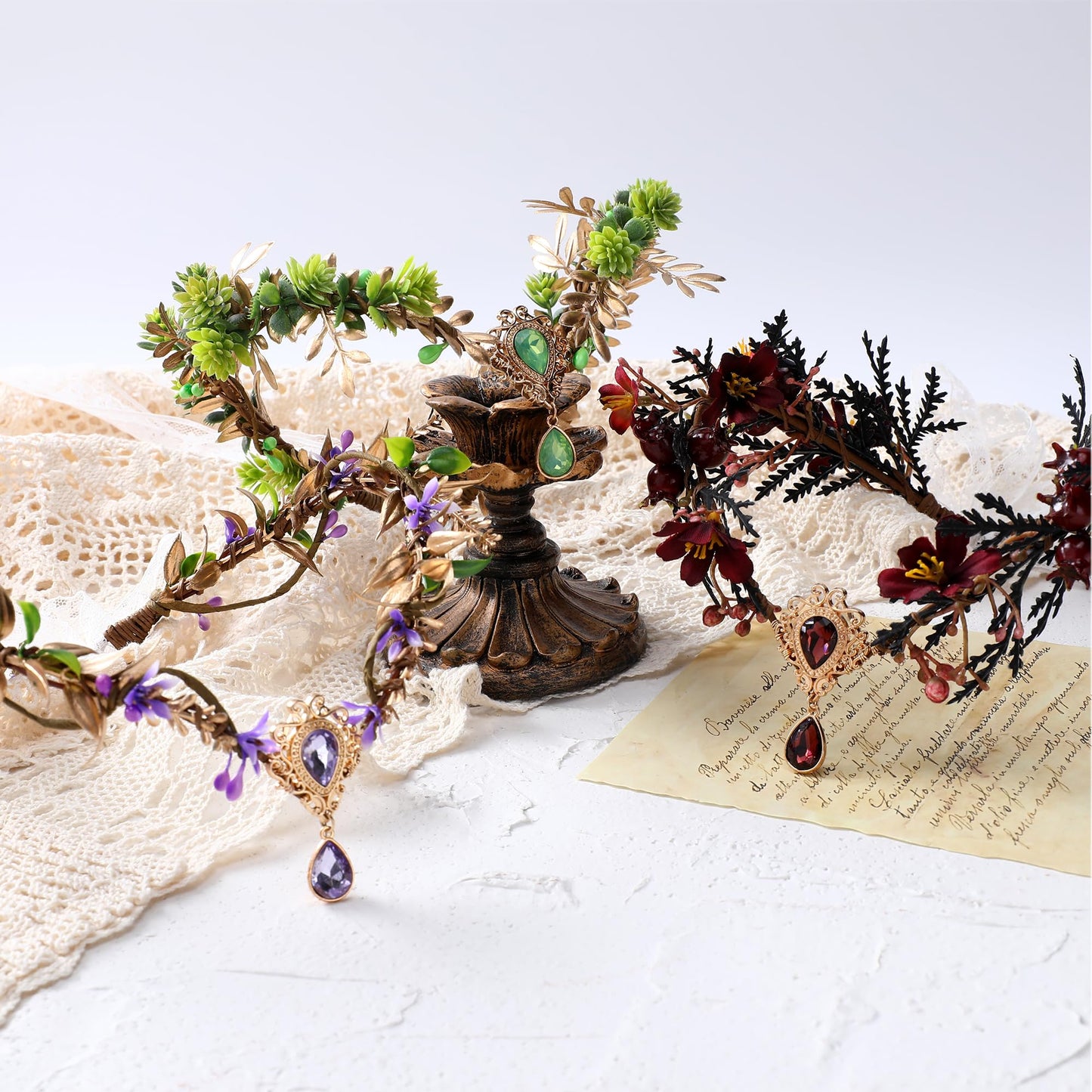 MOSTORY Purple Elf Flower Crown - Handmade Woodland Elf Headpiece Forest Fairy Crown Floral Circlet for Women Girls Cosplay Party Renaissance Marid Gras Photo Shoot