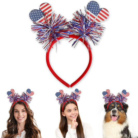 Patriotic Headband 1Pcs, 4th of July Hair Accessories And Patriotic Party Supplies, Red White And Blue Decorations for Adult Kids, Heart with USA Flag Ribbon Designs