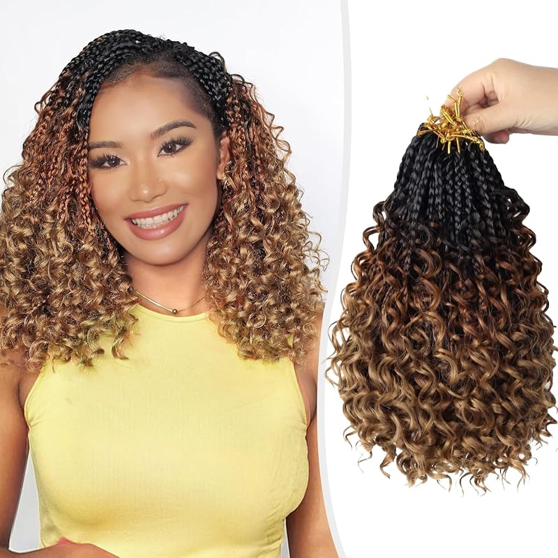 Goddess Box Braids Crochet Hair 10 inch - Boho DIY Pre-Looped 8 Packs #1B-33-30+10in