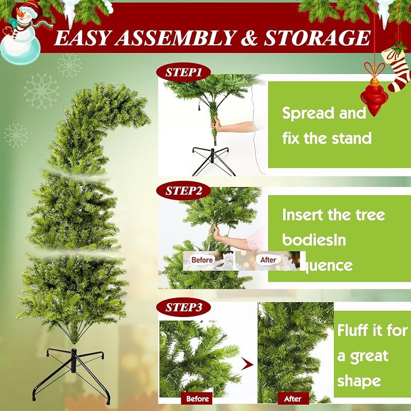 6 ft Prelit Lime Green Christmas Tree with Stand - Whimsical Curly Top, Variation of THIS listing: 8in