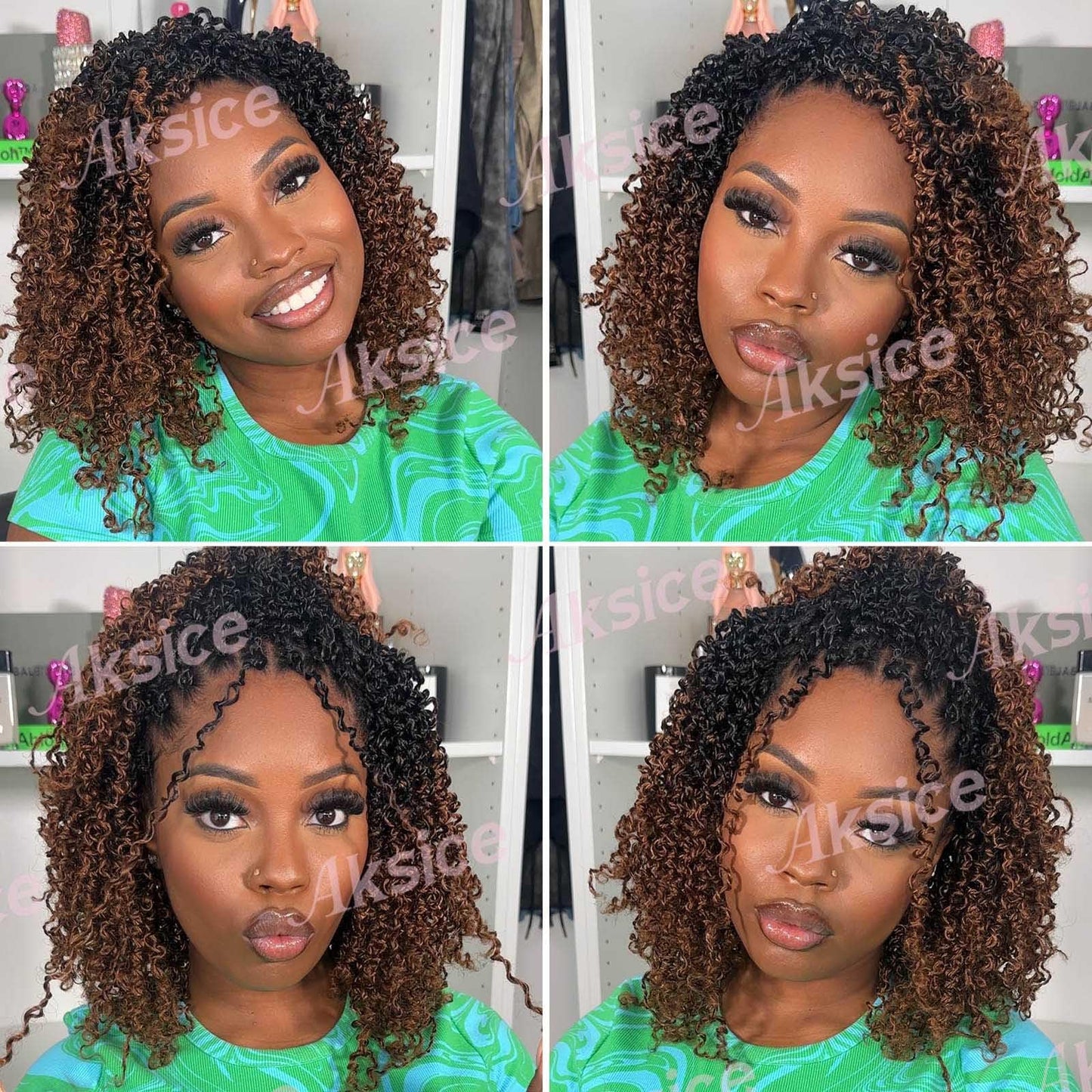 Aksice 8 Inch Yanky Twist Crochet Hair for Black Women 8 Packs Pre-looped Yankee Twist Hair Brown Spring Mini Passion Twist with Curly Ends Synthetic Crochet Braids (8 Inch, OT30#)