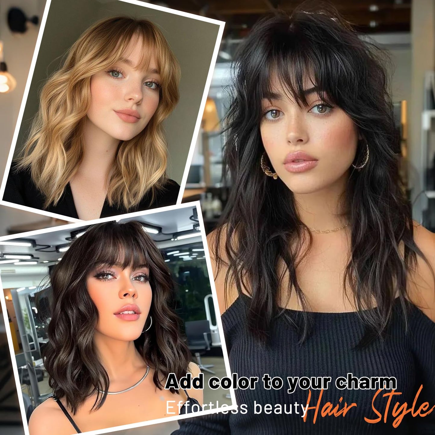 TYQ Hair Toppers for Women with Thinning Hair 14 Inch, 360° 3D Synthetic Curly Wavy Wispy Clip in Bangs（Dark Root to Blonde）