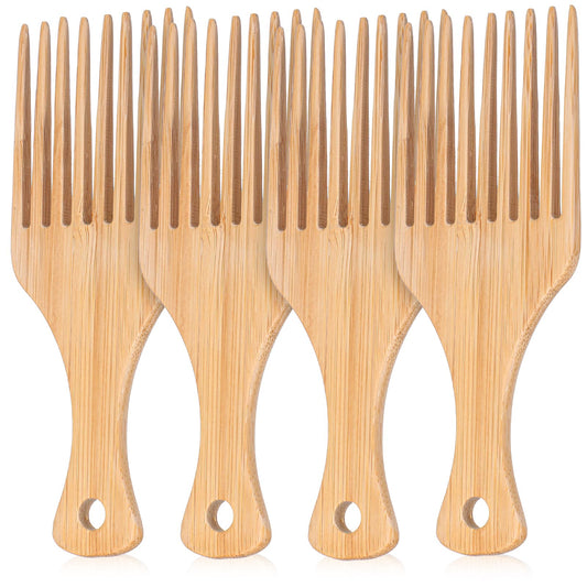 4 Pcs Wooden Hair Picks for Curly Hair, Natural Afro Pick for Curly Hairs, Styling Combs for Thick Hairs and Beards Enhance Curl Definition and Volume (15.7cm)
