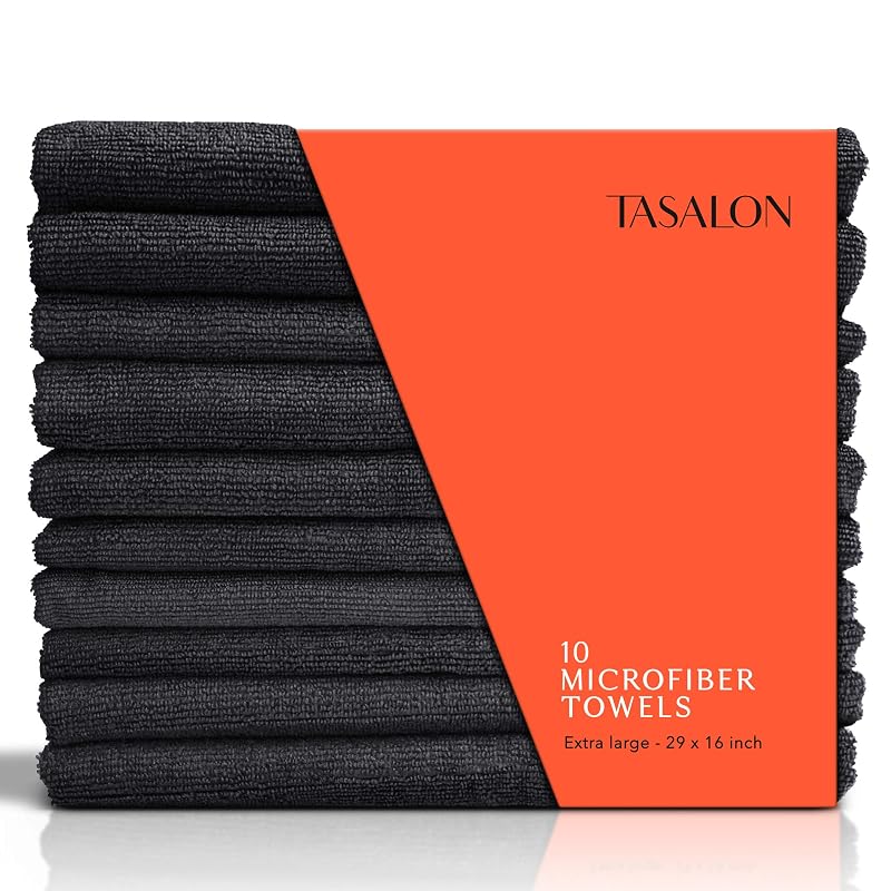 TASALON 10-Pack Microfiber Salon Hair Towels 29 x 16 Inches - Ultra-Soft Black