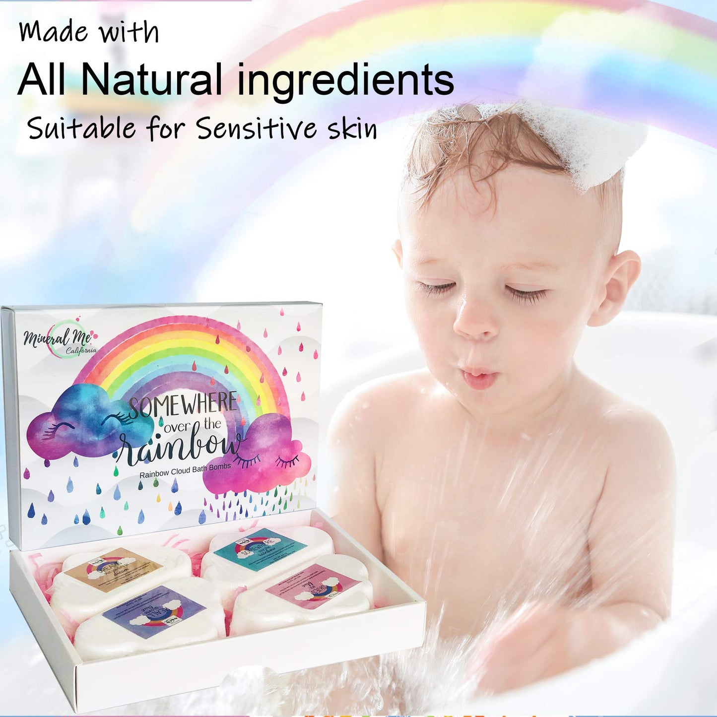 Bath Bombs for Kids - Natural and Organic Magic Rainbow Bubble Bath Bombs w/Moisturizing Shea Butter and Natural Oils, 4 Large Unicorn Cloud BathBombs for Girls, Stocking Stuffer Christmas Gift