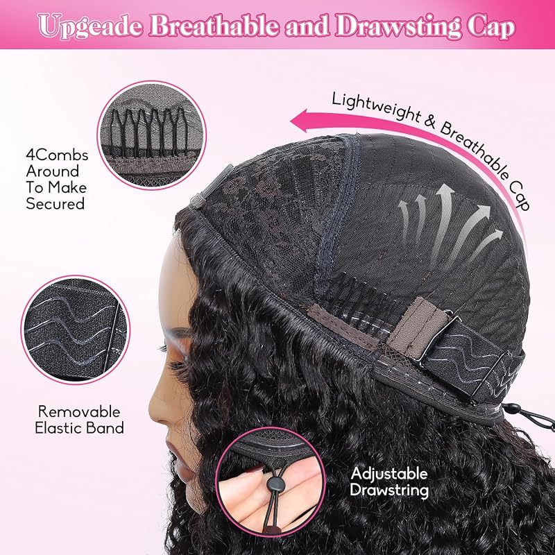 Kinky Curly Half Wig 18in Human Hair 200 Density Glueless 3-in-1 with Drawstring - Wear & Go (Variation: 2+18 Inch)