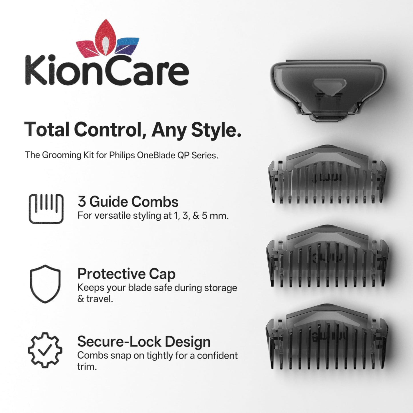 KIONCARE Guards Kit,1/3/5mm Guide Combs and Protective cap Fit for Philips Norelco OneBlade Handles