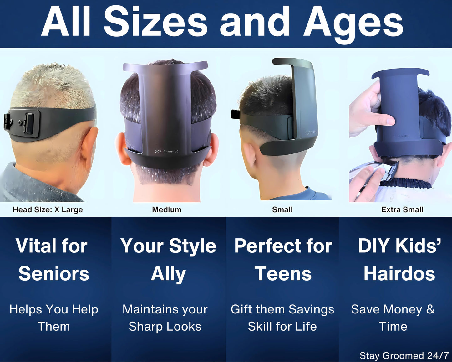 247 Groomed Self Haircut Kit for Men | 2Pcs SelfCut Guide for Men: Neckline Shaving Template & Fade Guide | Adjustable Size Hair Fade Tool & Stable Neck Line Up Tool | Hair Cut for Kids & Seniors
