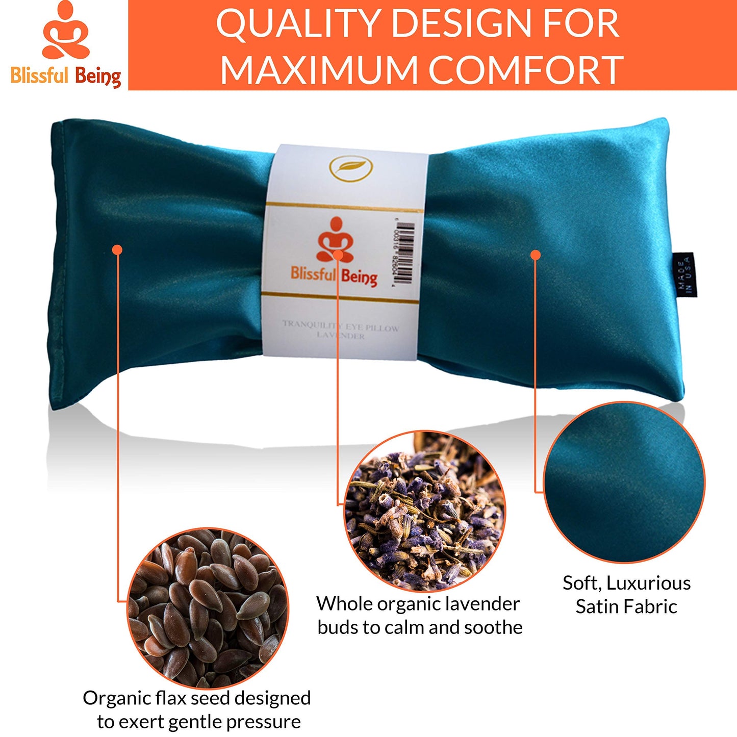 Blissful Being Lavender Eye Pillow with Purple Satin Cover- Hot or Cold Aromatherapy Eye Pillow perfect for Naps, Yoga, Meditation - Natural Relaxation (Emerald with purple cover bundle)