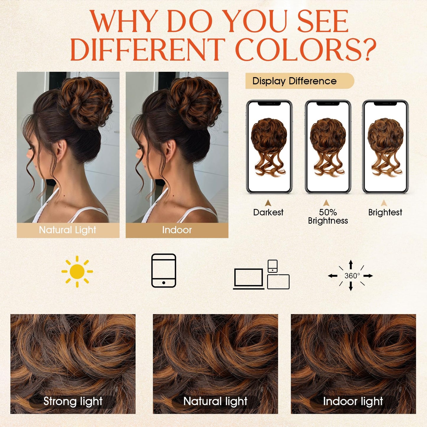 RONTAYA 2PCS Messy Bun Hair Piece Wavy Curly Scrunchies Synthetic Chignon Ponytail Hair Extensions Updo Hairpieces for Women Dark Brown/Light Auburn