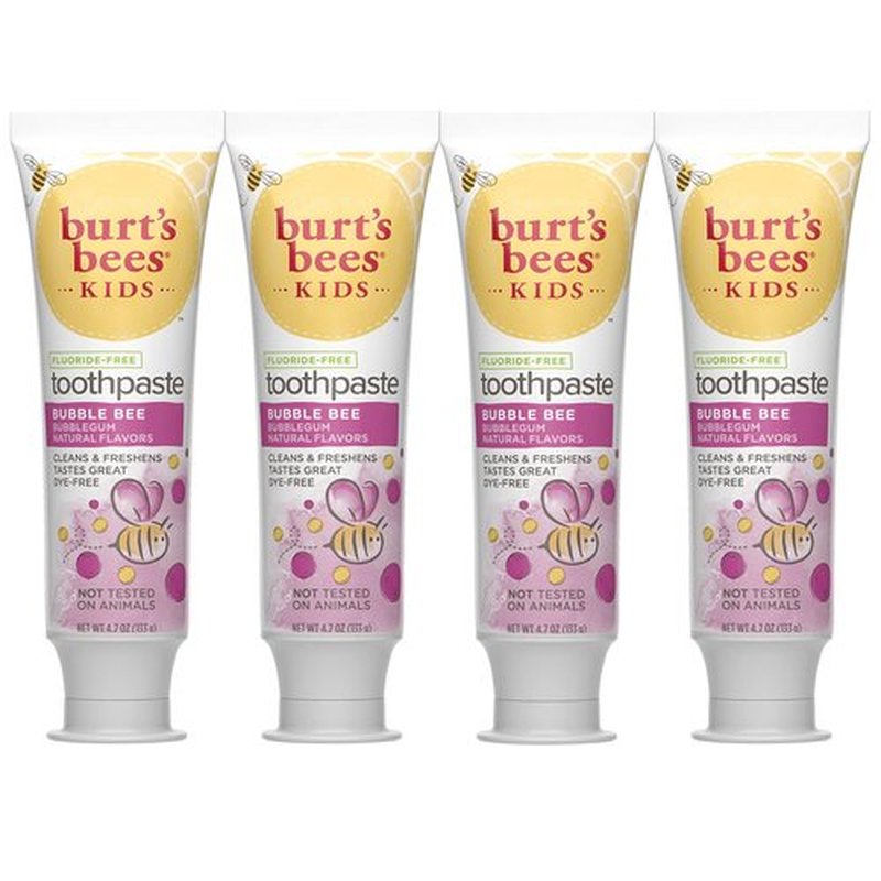 Burt's Bees Kids Toothpaste, Natural Flavor, Fluoride Free, Bubble Bee, 4.7 oz, Pack of 4