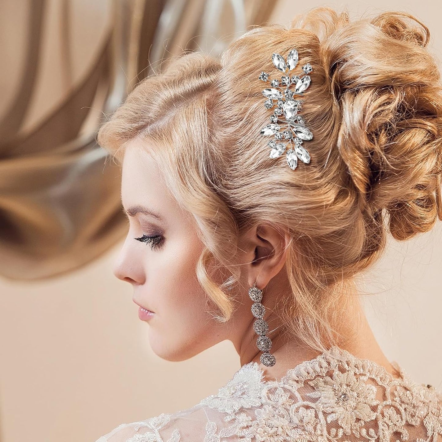 2 Pcs Bridal Hair Comb Rhinestone Hair Comb Silver Flower Bridal Headpieces Hair Combs For Women Accessories Bridal Hair Accessories Fancy Wedding For Bride Bridesmaids Women Girl