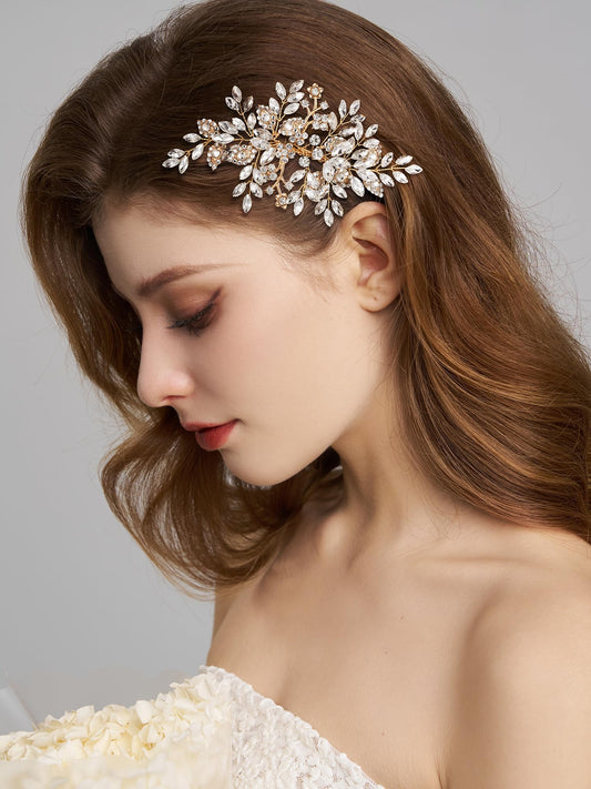 SWEETV Rhinestone Wedding Hair Comb Crystal Hair Pieces Bridal Side Combs Elegant Bride Hair Accessories Wedding Hair Clip for Women Girls Bridesmaid