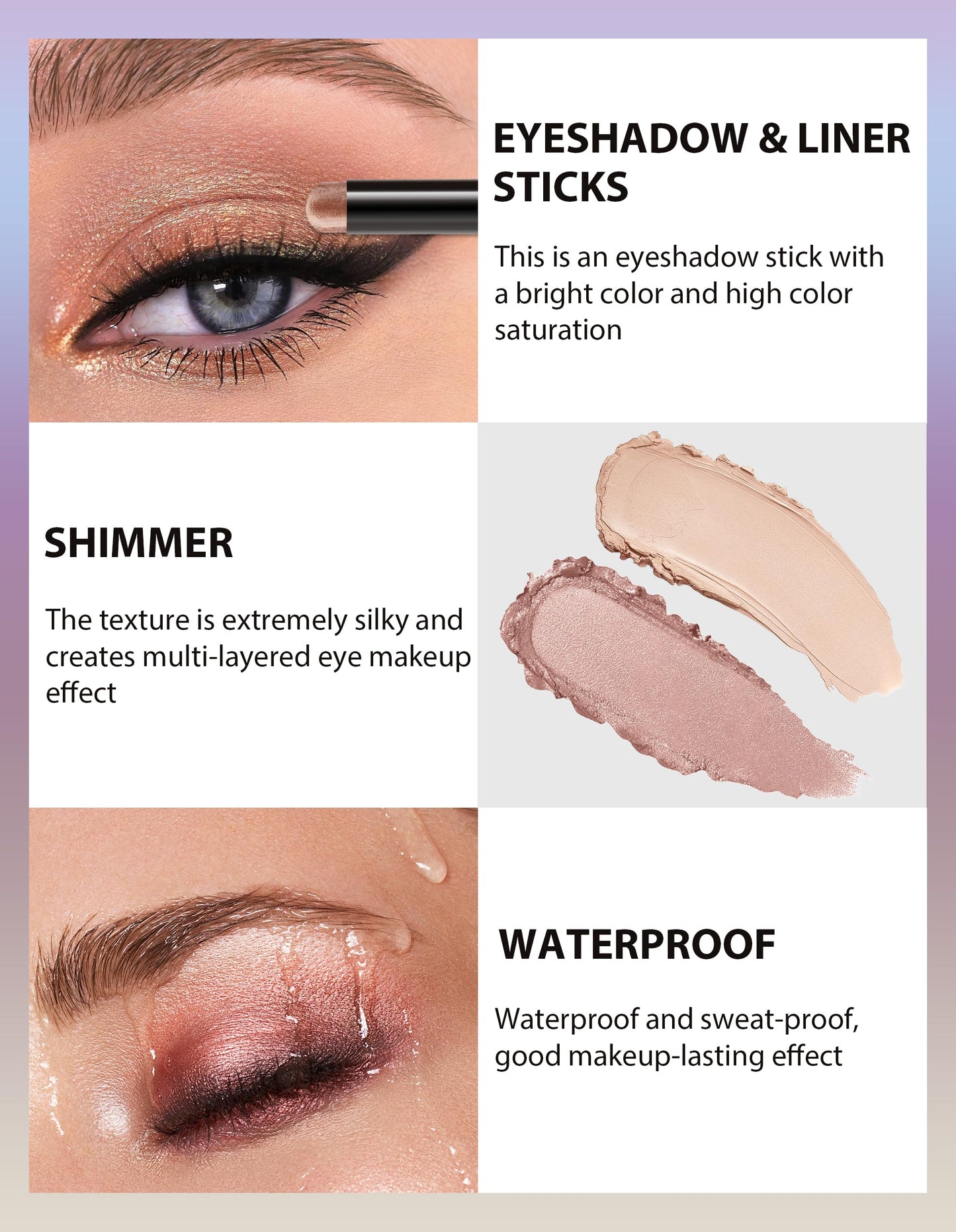 Jutqut Cream Eye Shadow Stick, EyeShadow Pencil Makeup, Brightener Stick, High Pigmented, Waterproof, Smudge-Proof, Long Lasting Crayon, Eye Highlighter #03