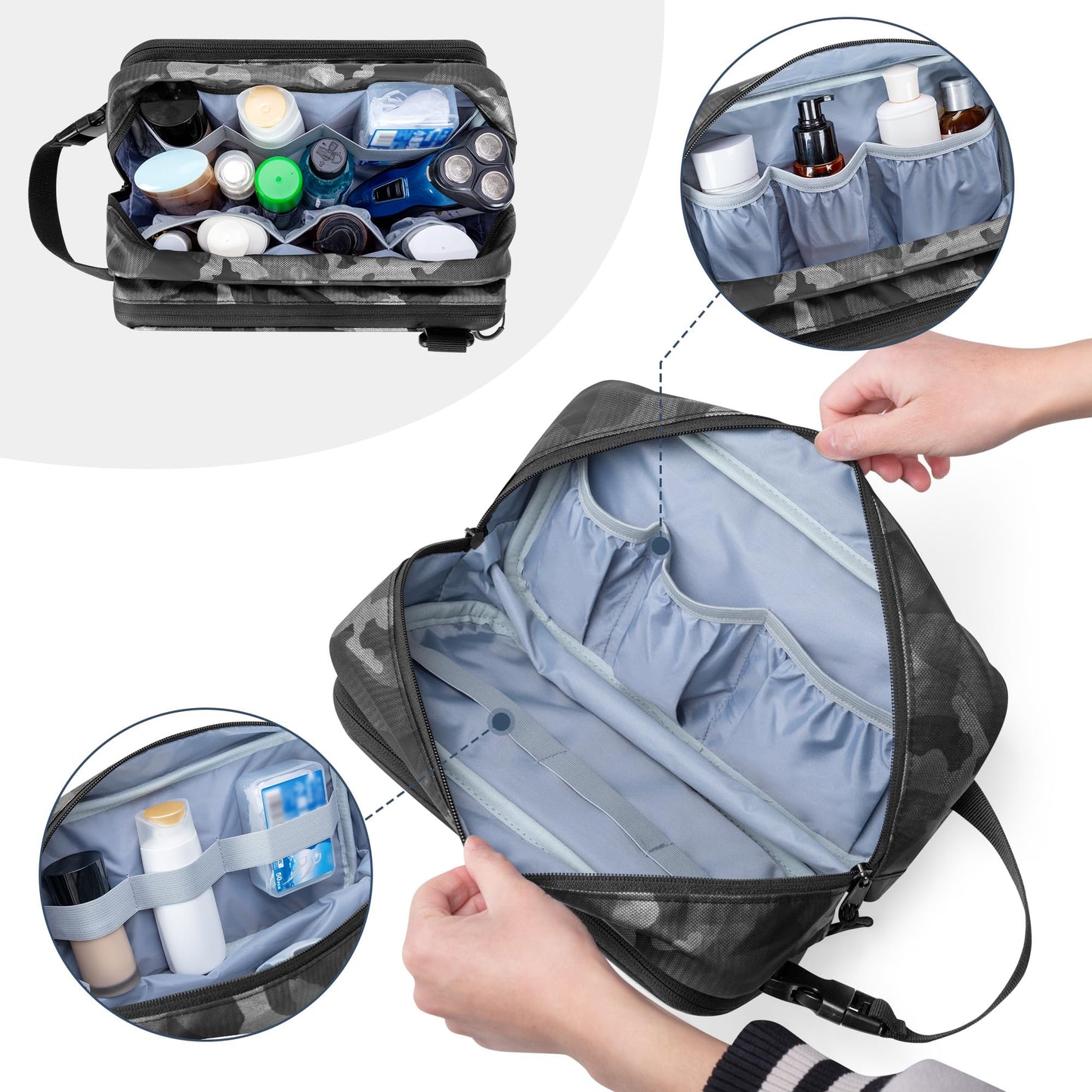 Prokva Toiletry Travel Bag for Men Tactical Hygiene Bag, Shaving Kit Toiletries Organizer Dopp Kit with Large Capacity, Black Camo(Empty Bag Only)