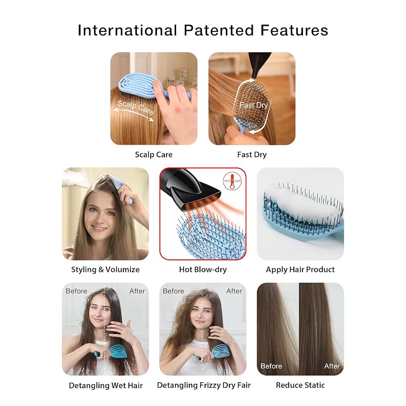 NuWay 4Hair TravelC U.S. Patented Single-Curve Scalp Care Travel Brush with Protective Case – Baby Blue