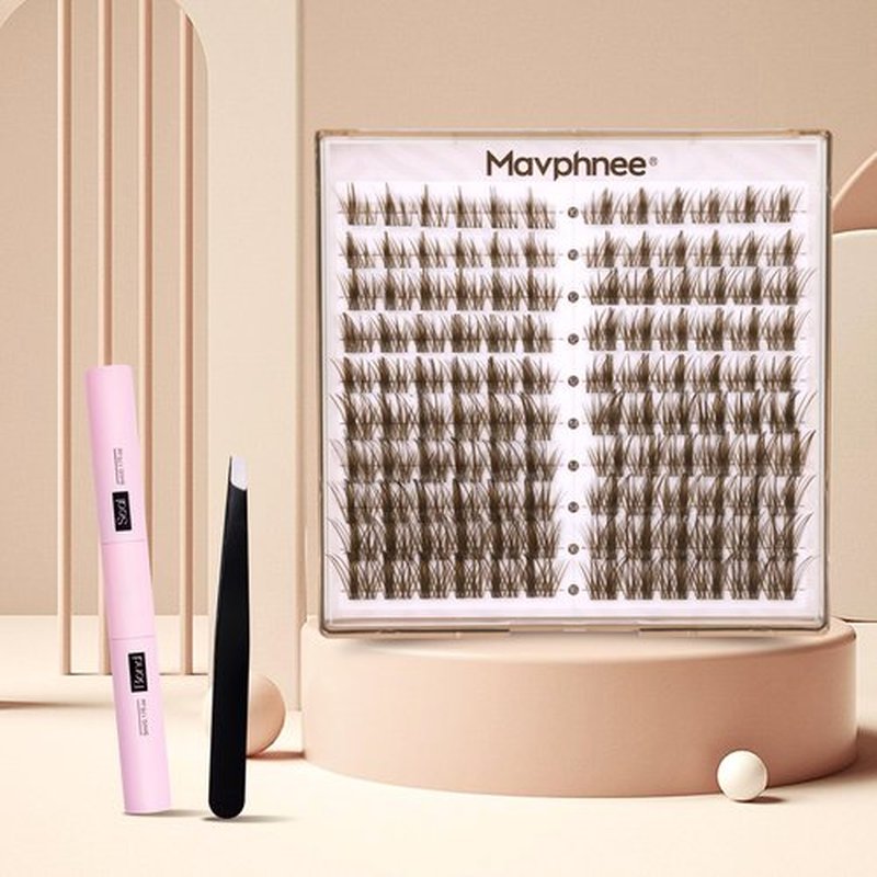 Brown Lash Clusters Kit Dark Brown Eyelash Clusters 120 Pcs Natural Lash Extension Kit 10-16MM CC Curl Individual Lashes Kit with Lash Bond and Seal Lash Glue and Tweezers by Mavphnee