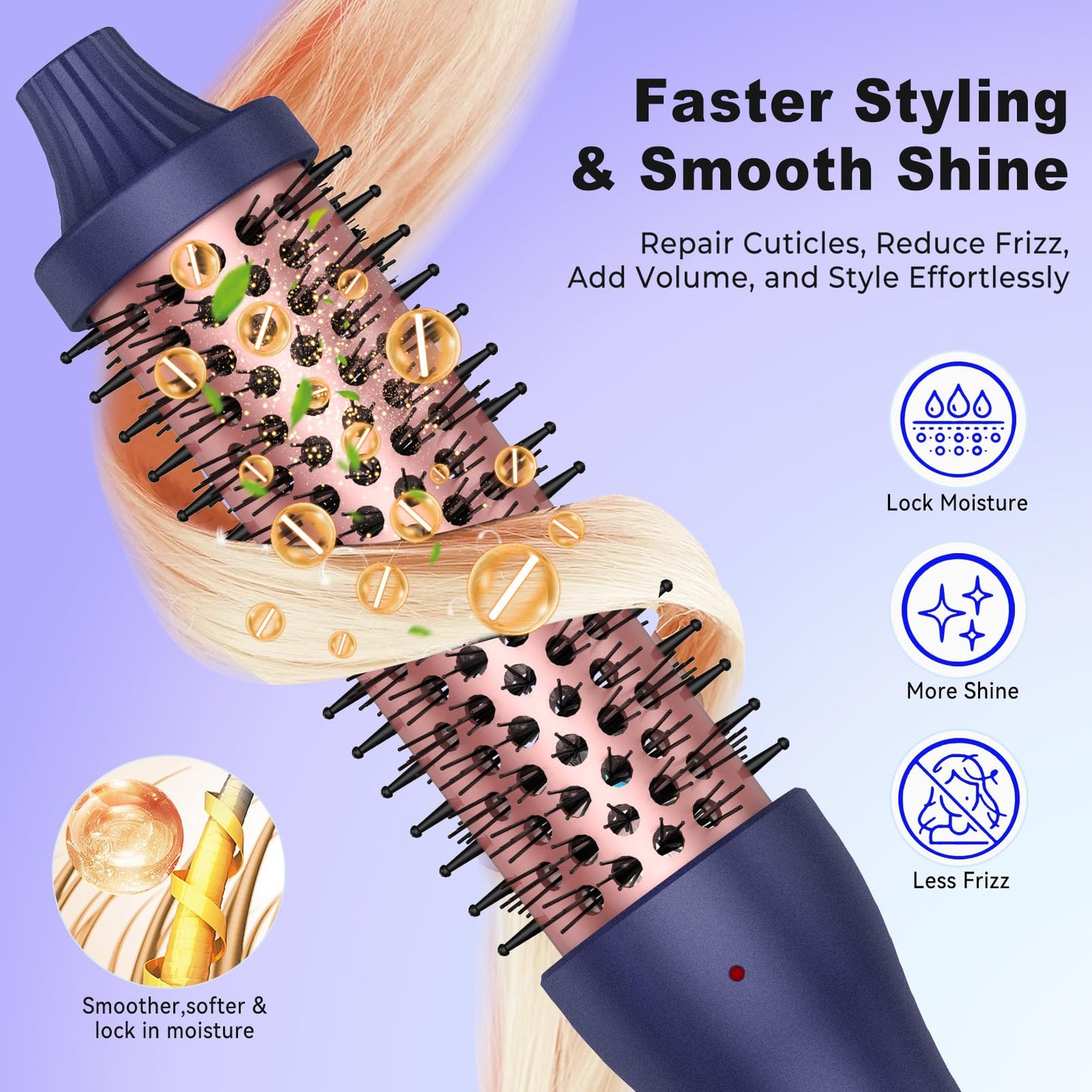 1.5 Inch Thermal Brush, Hot Round Brush for Straightening, Curling & Detangling, Heated Curling Brush, Fast Heating, 9 Temper Setting, Perfect for Travel & All Hair Types (Blue)