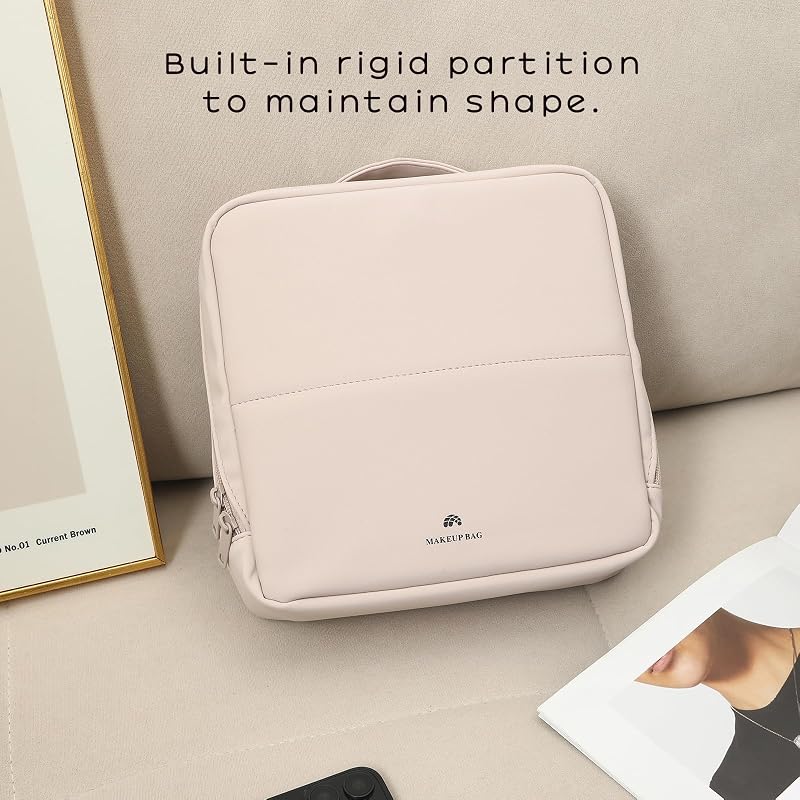 Foldable Magnetic Standing Makeup Bag 9x9x3.5in - Light Pink (Variation: 01Light Pink)