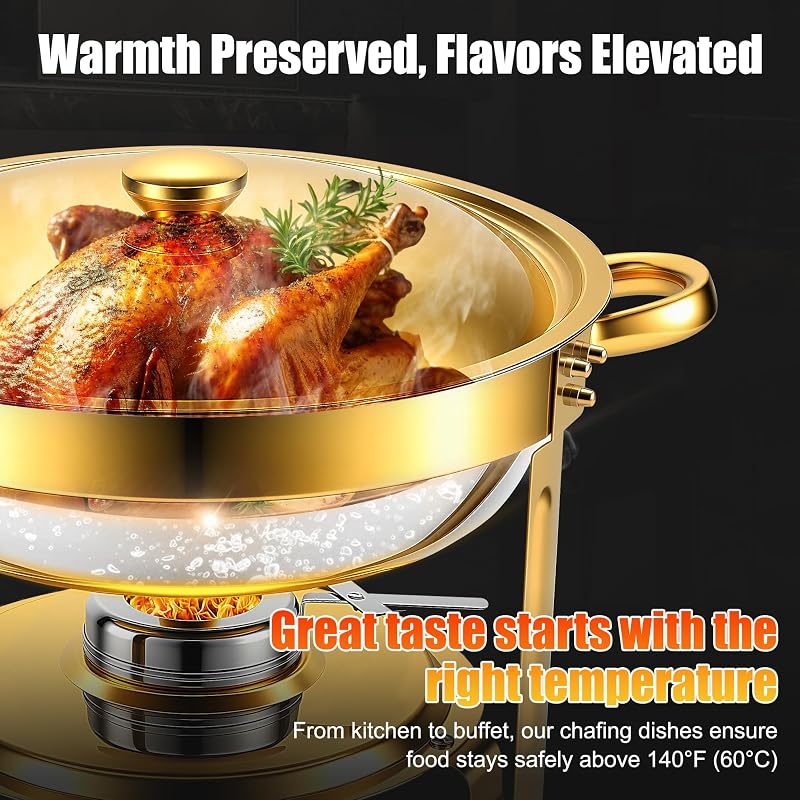 Chafing Dishes Buffet Warmer Set, 4 x 2/4 Pack 4.5QT Stainless Steel Gold Variation: Gold+4pack