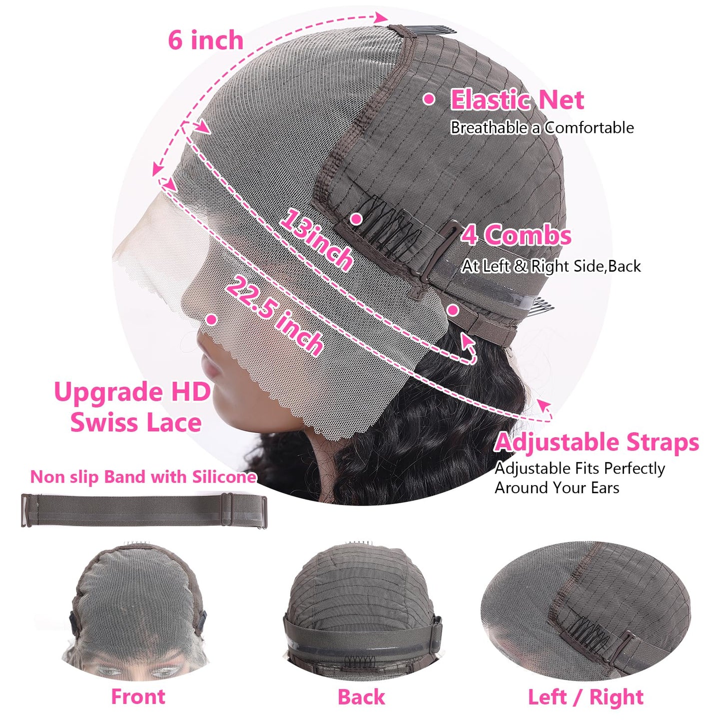 Arseomi Deep Wave Wigs Human Hair 200 Density 13x6 HD Lace Frontal Wigs Human Hair Pre Plucked Bob Wig Short Curly Lace Front Wigs for Women (10 Inch)