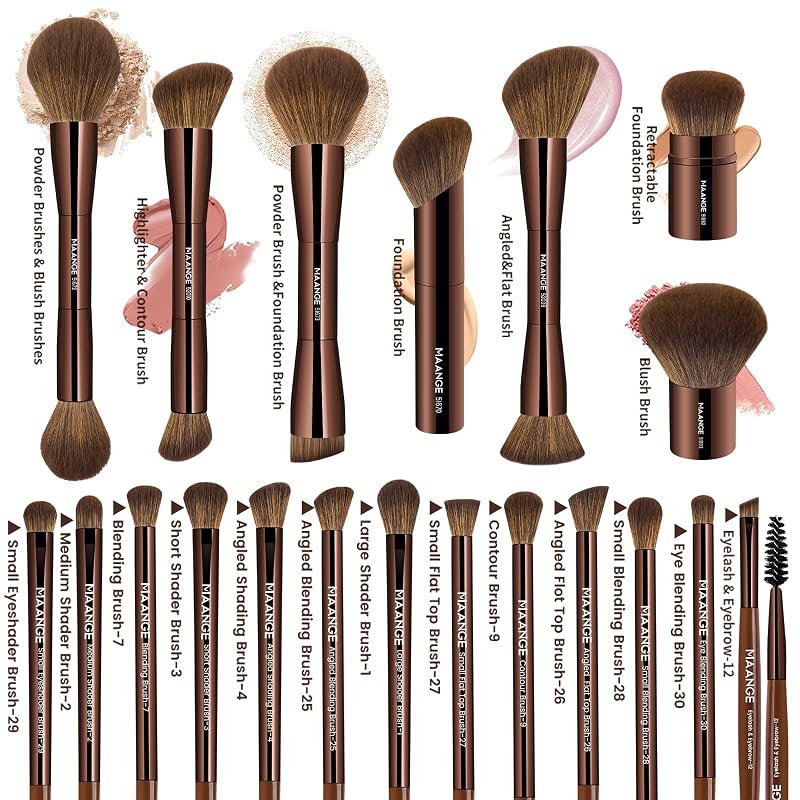 Dark Brown 20 Pcs Makeup Brush Set with Gift Box – Double-Ended Face & Eye Tools