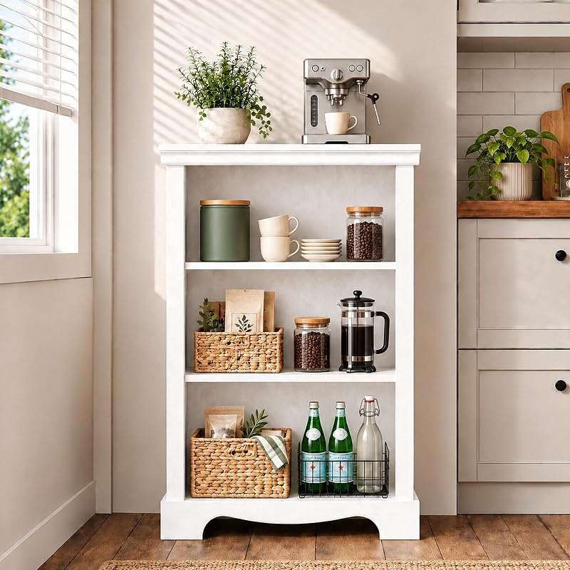3-Tier Bookshelf, Small White Bookcase — 11.4"D x 24.6"W x 38"H — Variation: White+3-tier