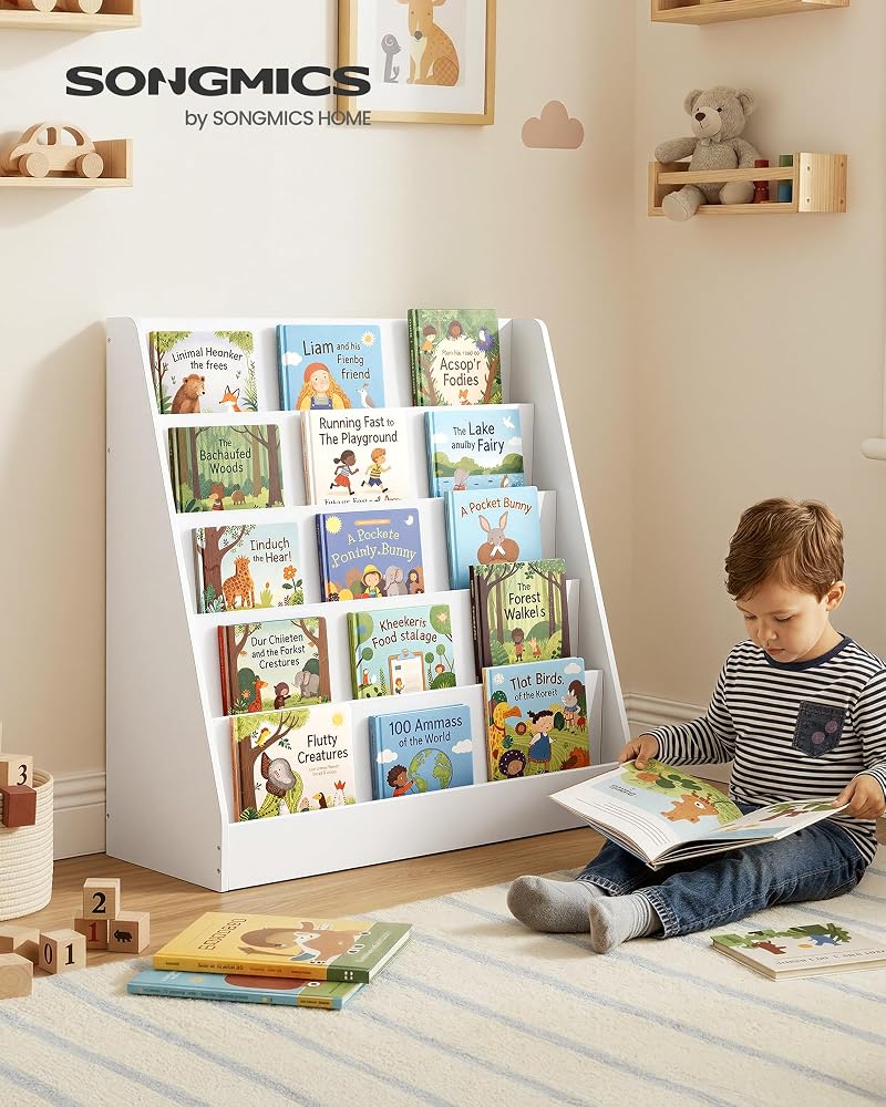 Songmics 5-Tier Kids Bookcase Montessori Bookshelf Toy Storage - Cloud White with 1 Row