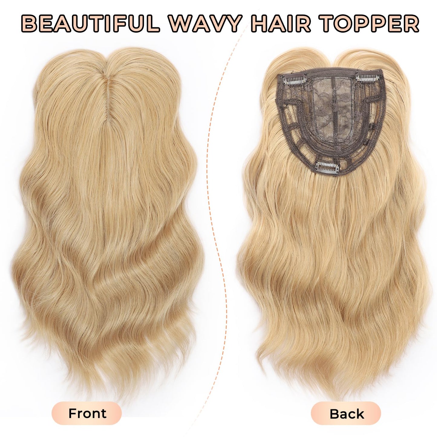 TYQ Hair Toppers for Women with Thinning Hair 14 Inch, 360° 3D Synthetic Curly Wavy Wispy Clip in Bangs（Dark Root to Blonde）