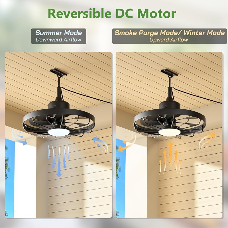 Niitawm Black 20" Outdoor Ceiling Fan with Light, IP65 Waterproof Remote & APP Control