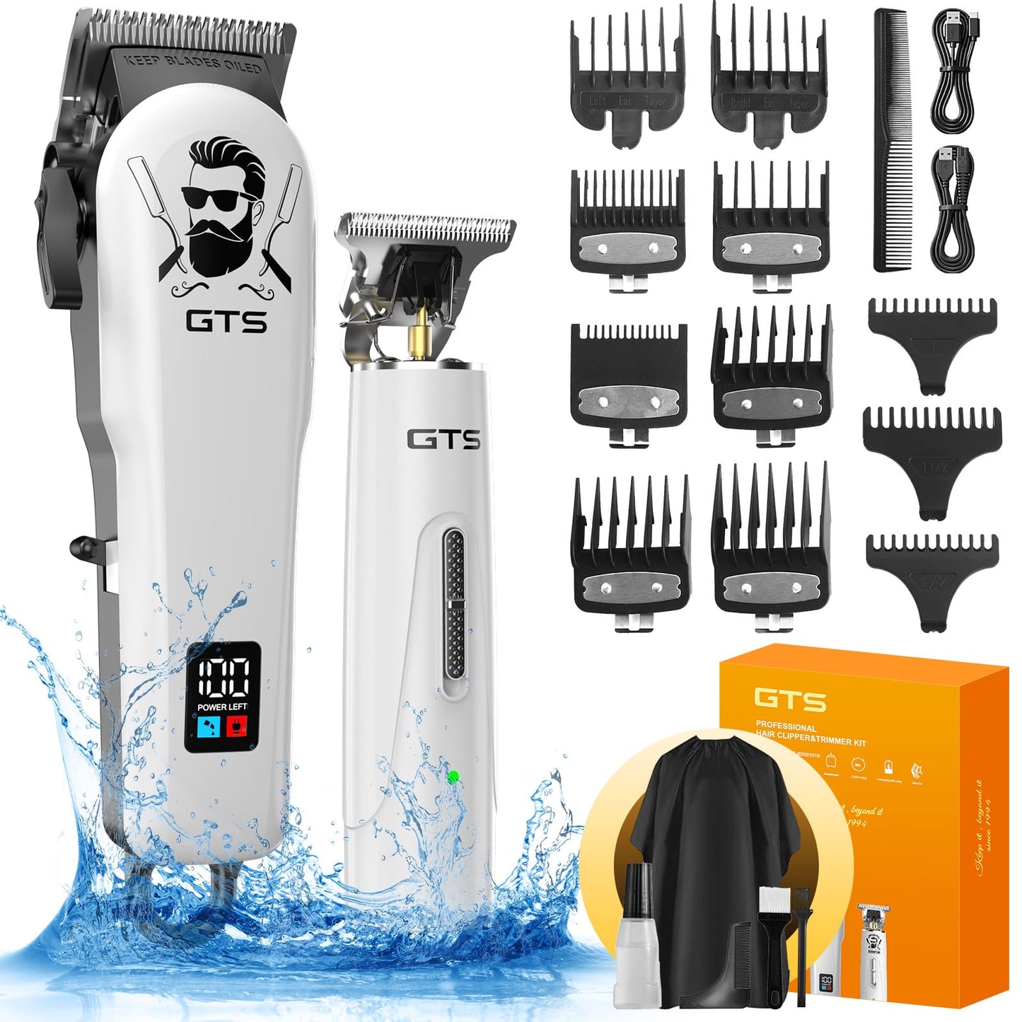 GTSPro Hair Clippers for Men, Clippers and Trimmers Set, Barber Clippers, Electric Hair Trimmer with Box, Gifts for Men White