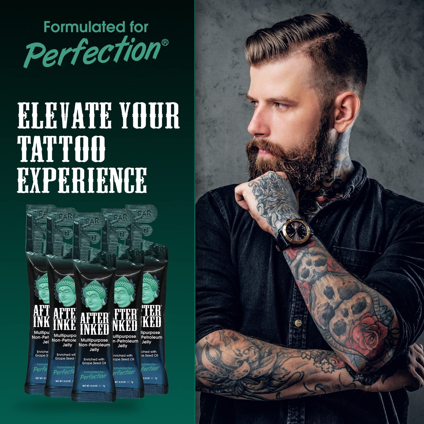 After Inked Tattoo Aftercare Non-Petroleum Jelly - With Grape Seed Oil, Essential for Tattoo Kit, PMU & Piercing Aftercare - Multipurpose Ointment - 7g Reclosable Packet (10-Pack)