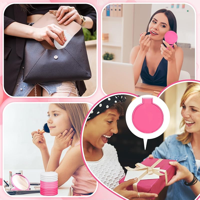 48 Pack Compact Mirrors Bulk – Mini Round Folding Pocket Mirrors, Pink White, Variation: White, Pink, Rose Red