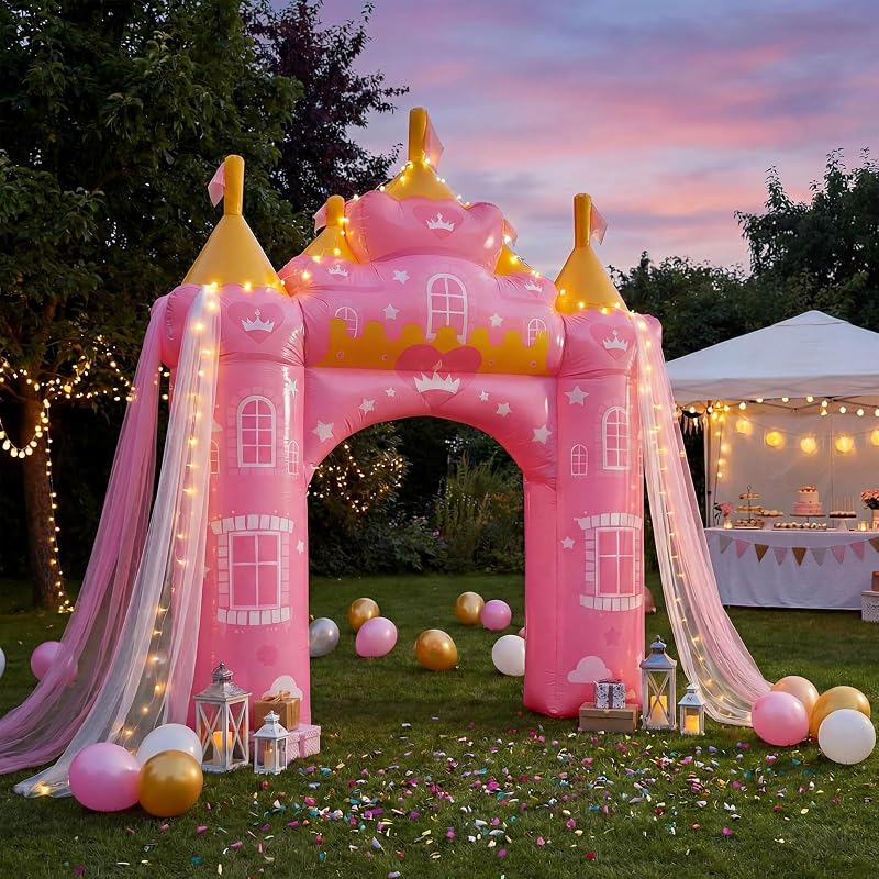 Princess Inflatable Arch 10 ft Pink Castle Outdoor Decor for Birthday Party