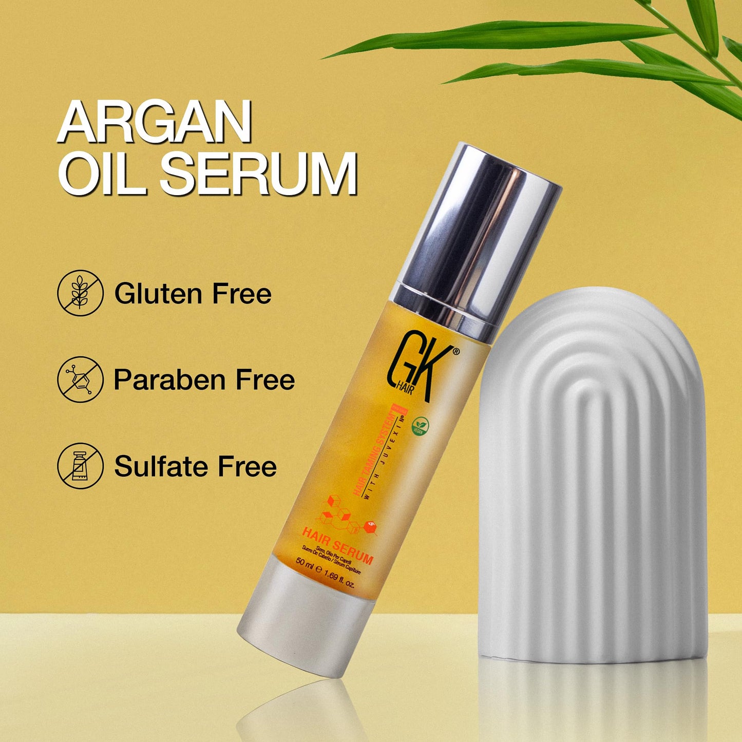 GK HAIR Global Keratin Hair Smoothing Serum (1.69 Fl. Oz/50ml) - 100% Organic Argan Oil Hydrating Strength Shine Dry Damaged Repair Anti Frizz Moistures Nourishment & Weightless Styling All Hair Types