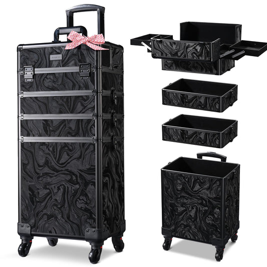 BYOOTIQUE Rolling Makeup Train Case on Wheels 4in1 Cosmetology Profesional Travel Cosmetic Bag Lockable Organizer Box for Hairstylist Artist Nail Beauty Salon Barber,CoyoteButtes Shadows