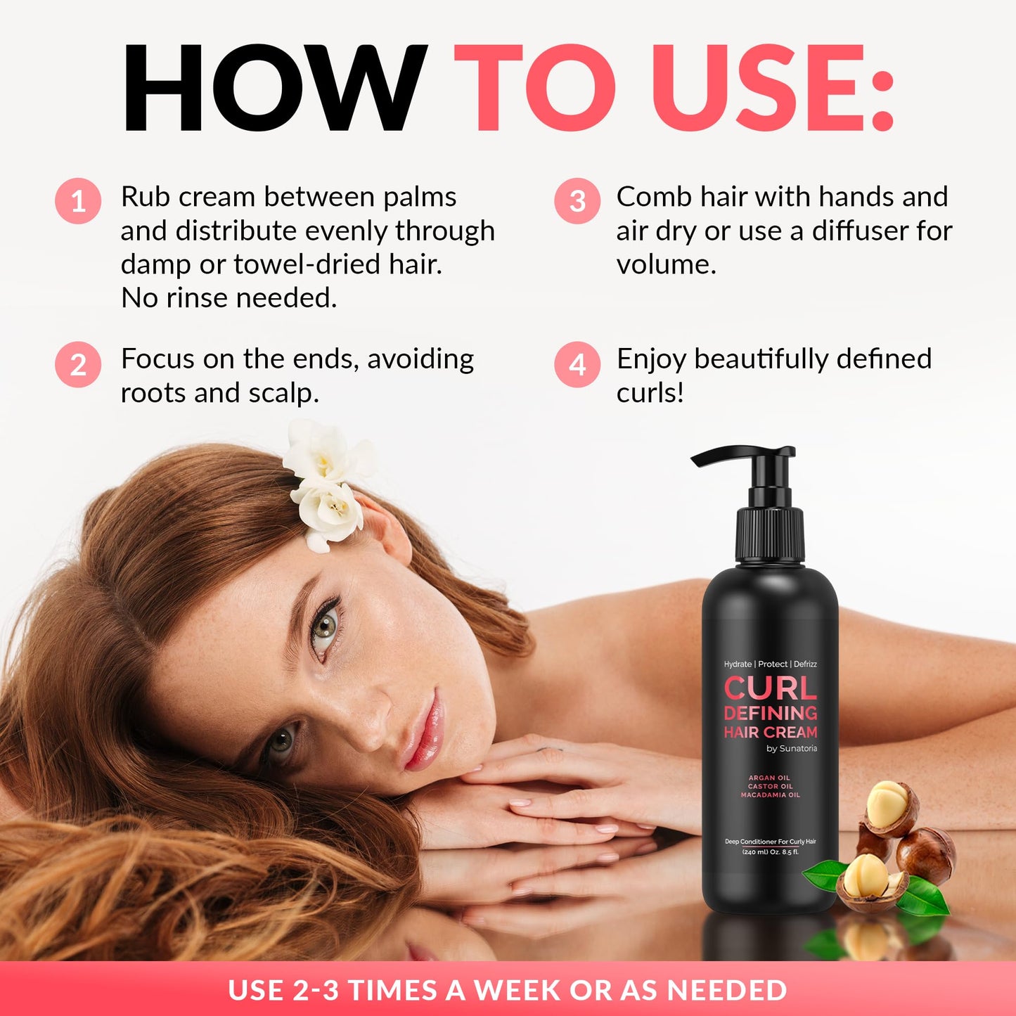 Curl Cream – Lightweight Leave-In Curl Defining Cream for Curly & Wavy Hair, Anti-Frizz Moisturizer and Curl Activator Texturizer with Macadamia and Argan Oil, 8.1 fl oz