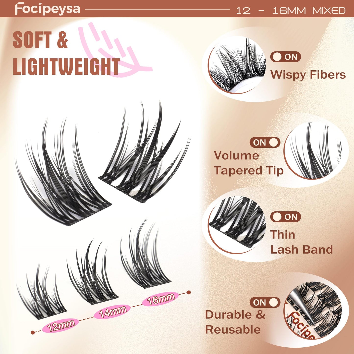Focipeysa Manga Eyelashes Clusters Wispy Eyelashes Extensions 12-16mm Natural Manga Eyelash Clusters Salon Effect Pestañas Postizas Naturales Spiky Individual Lash Extensions at Home