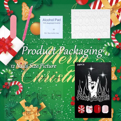 Christmas Press on Nails Short Square Fake Nails with White Snowflake Snowman Design Nails Press ons Silver Glitter False Nails Xmas Red Full Cover Glue on Nails Glossy Christmas Nails for Girls 24Pcs