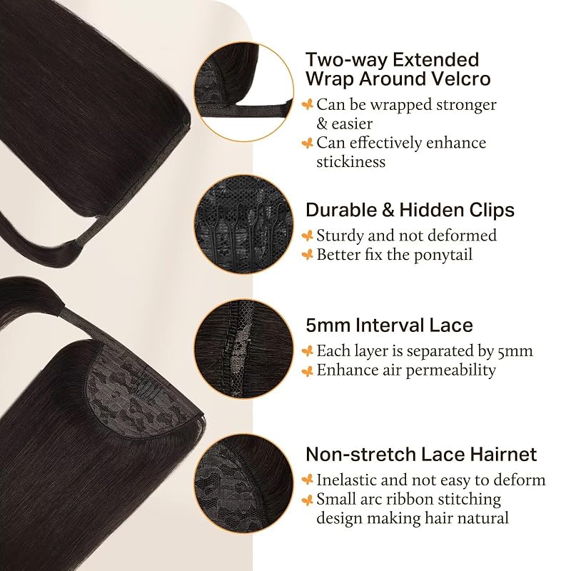 DOORES Ponytail Extension Human Hair, #2 18inch