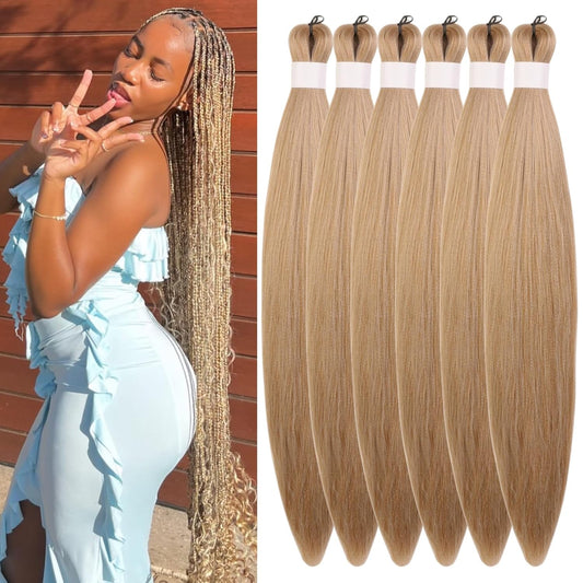 Ash Brown Pre-Stretched Knotless Braiding Hair Extensions - 6 Packs Synthetic Box Braids