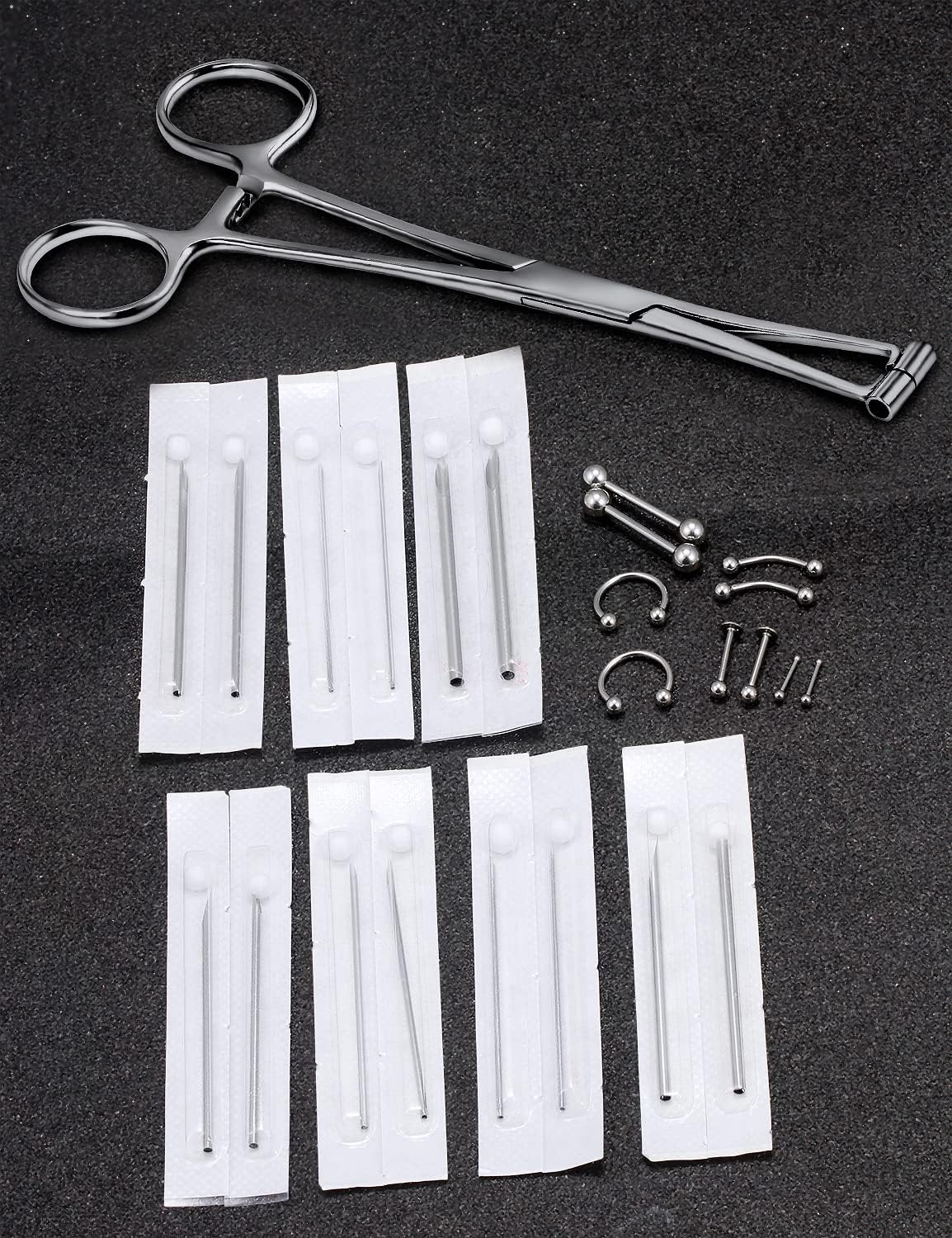 316L Surgical Steel Body Piercing Tools Kit - 9 Styles for Nose, Septum, Lip, Tongue & More