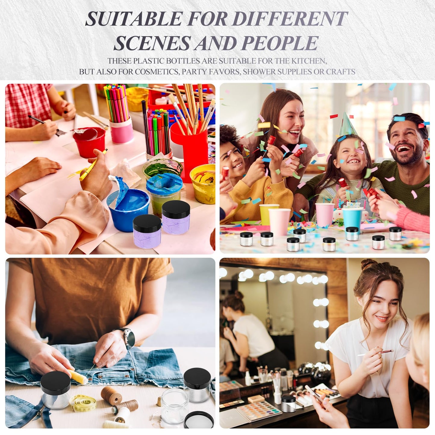 SATINIOR 36 Pieces 2 oz Plastic Jars with Lids Wide Mouth Airtight Reusable Container Acrylic Cosmetic Small Jars for Lotions Ointments Travel Toiletries Creams Make up Storage(Black)