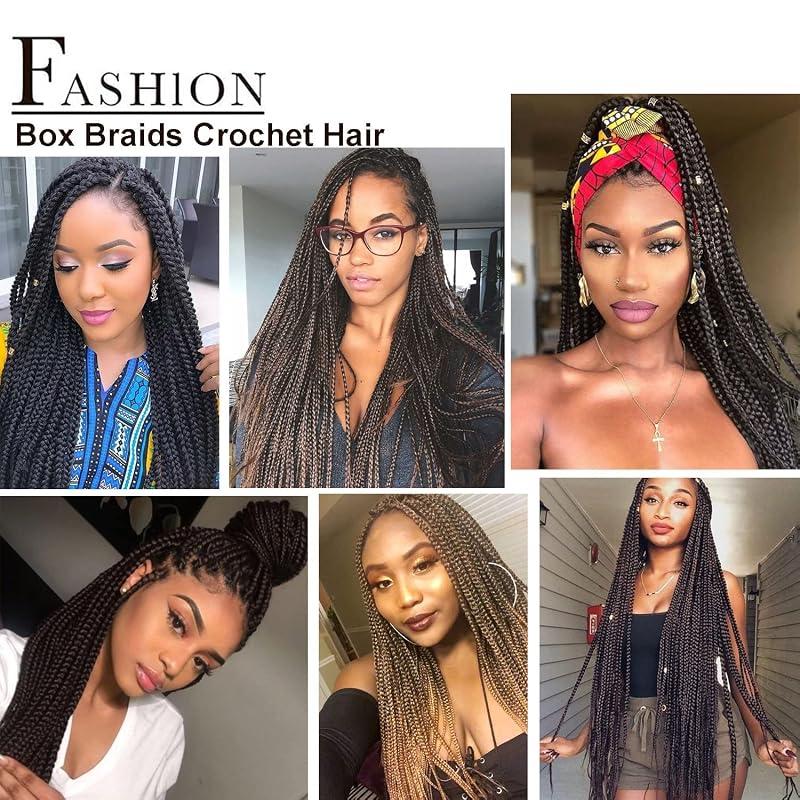 Crochet Box Braids 18in 144 Pcs Bundle, 6 Packs, #1B/27, 1B/27 Variation