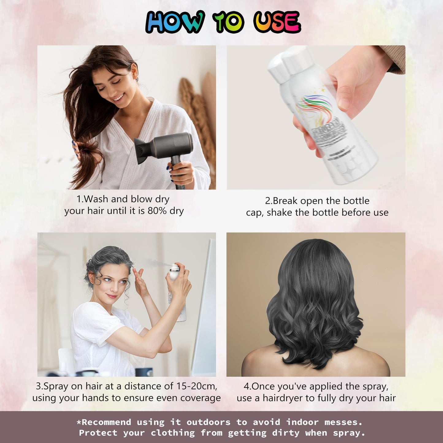 Black Temporary Hair Color Spray - Gentle Formula, Washable & Non-Sticky | Instant Hair Dye Alternative for Adults | Halloween, Costume, Party Makeup, 150ml