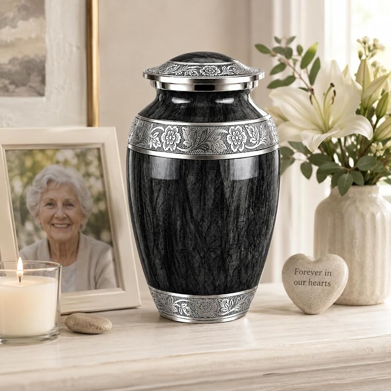 Wc Black Large Aluminum Urn for Adults – Watercolor Finish with Velvet Bag (Variation: Wc Black+Large)