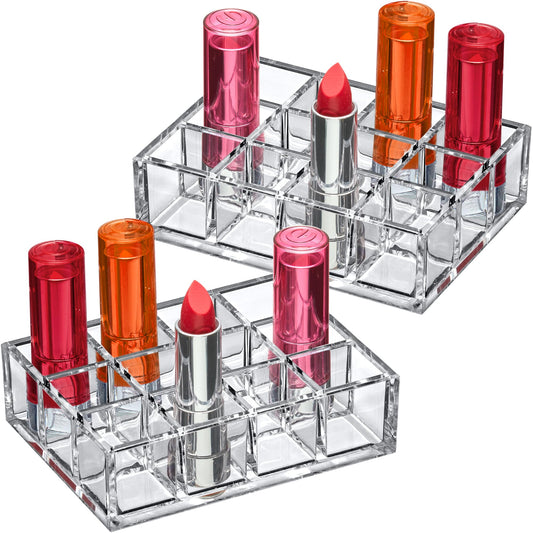Amazing Abby - Allure - 2-Pack 12-Slot Acrylic Lipstick Organizer, Lipstick Holder, Lip Gloss Holder, Cosmetic Storage Display, Perfect Storage Solution for Drawer and Vanity (Slot Size: 1.0" x 1.0")