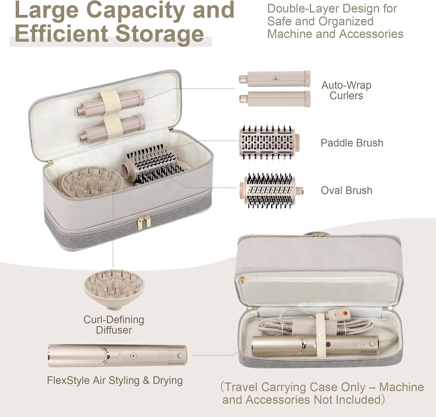 Dyson Airwrap Travel Case - Double-Layer Storage Bag for Shark Hair Dryer & Attachments