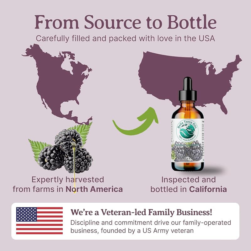 Black Raspberry Seed Oil 8 oz - Cold-Pressed Natural Elixir with Ellagic Acid & Vitamin A