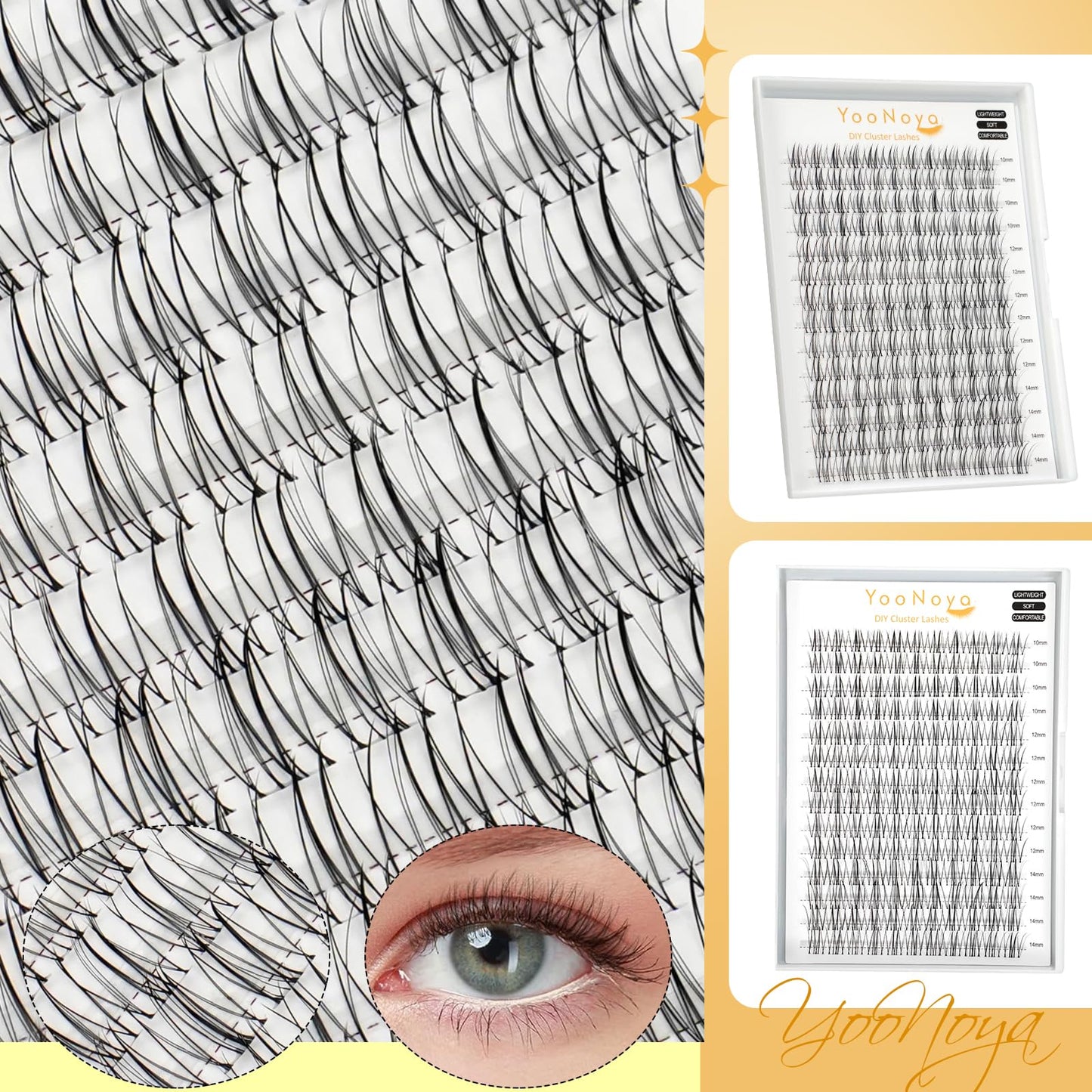 YOONOYA Wispy Cluster Lashes 154 Pcs 10-14mm Mix Lashes Eyelash Clusters C Curl Cluster Eyelash Extensions Natural Wispy lash clusters Reusable Individual Lash Extension (QY-10-14mm - Mix)